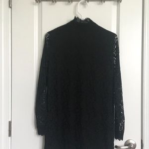 Black, Lace, Long Sleeves, Mock Neck, Shift Dress